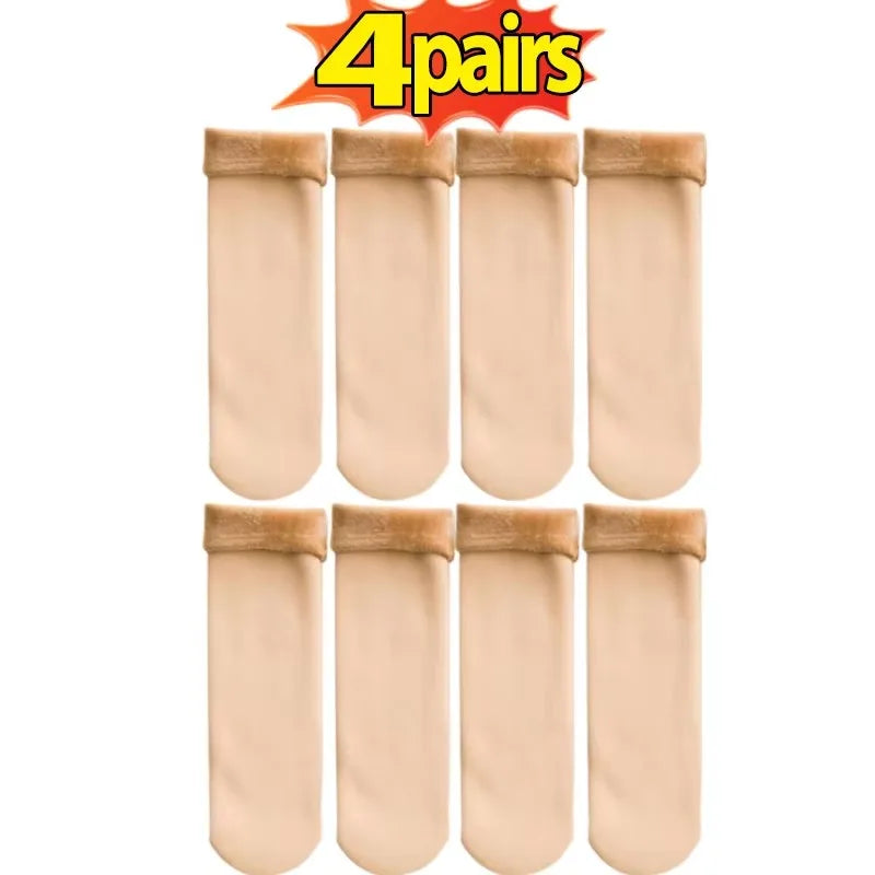 1-10Pairs Women Winter Warm Thicken Short Thermal Cashmere Wool Socks Nylon Snow Velvet Boots Home Floor Calcetines Mujer Sock Oasis Select 4pair-skin color