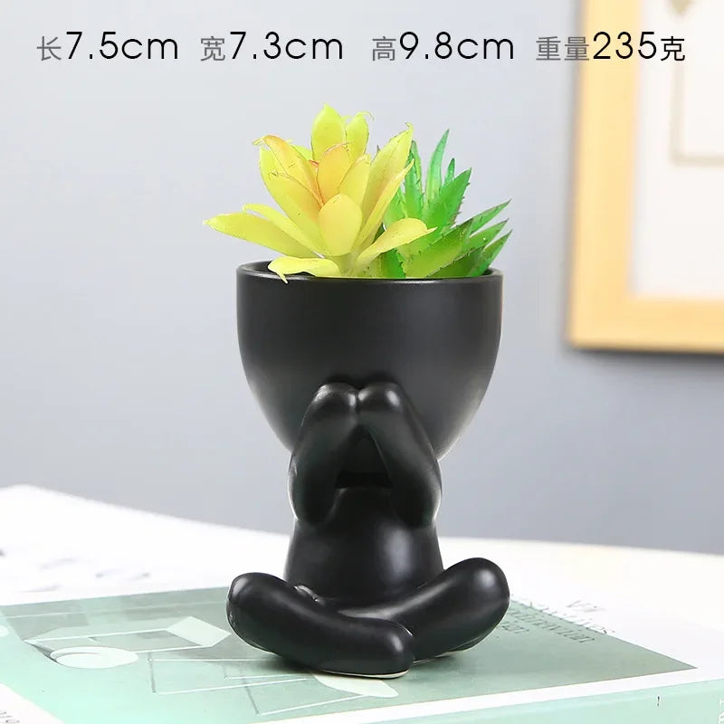 Creative Cute Imitation Humanoid Ceramic Flower Pot Succulent Planter Crafts Flowerpot Vase Home Decoration Personalized Gift Oasis Select K