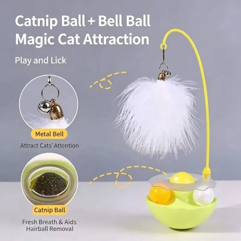 Multifunctional Rotating Turntable Cat Tumbler Toy Built-in Catnip Ball & Teaser Wand for Indoor Kitten Entertainment Oasis Select