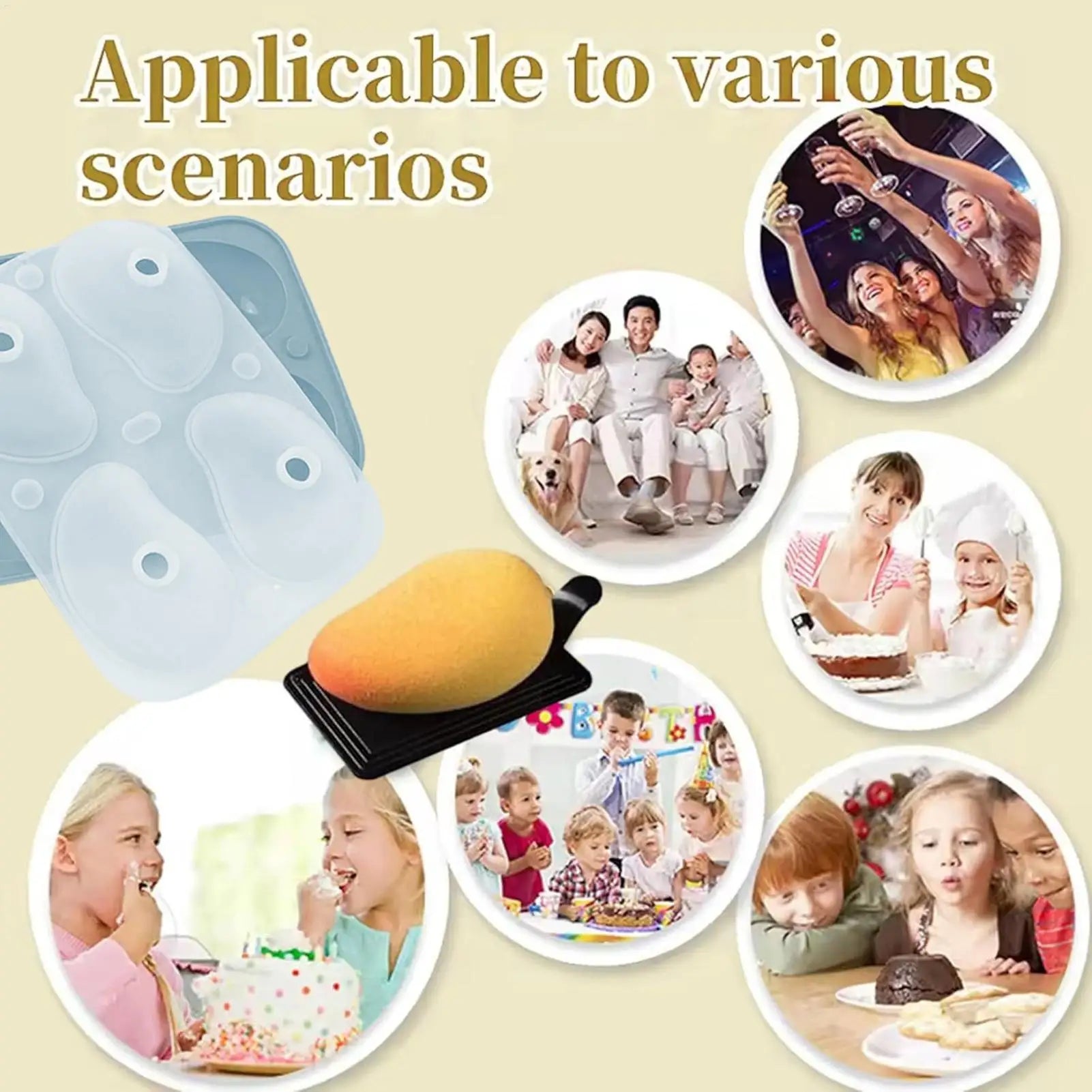 Mousse Molds Silicone 3D Mango Shape Soap Molds Cake Mould 4-Cavity for Jelly Pudding Chocolate Holiday Party Planners Kitchen Oasis Select