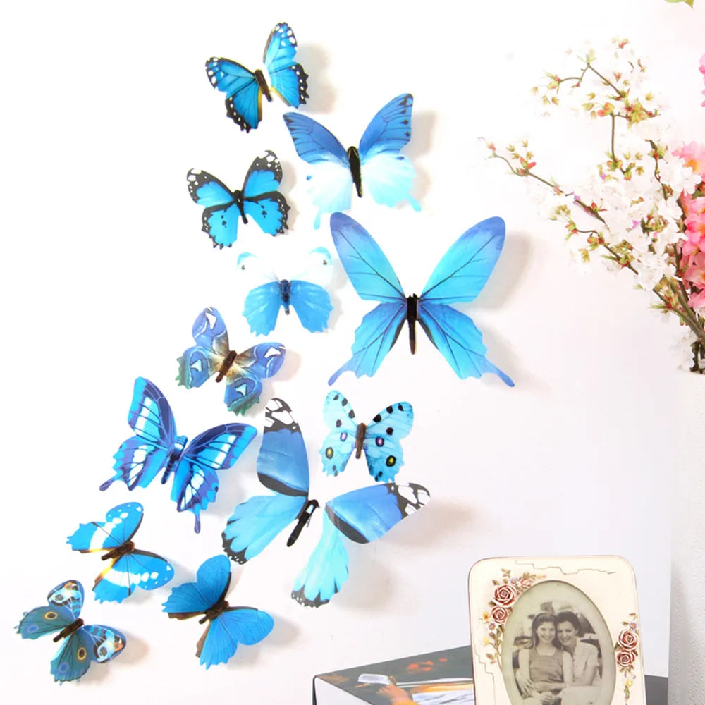 3D Butterfly Wall Stickers 12-Pack – Rainbow PVC Decals Wall Decal Stickers Oasis Select Blue