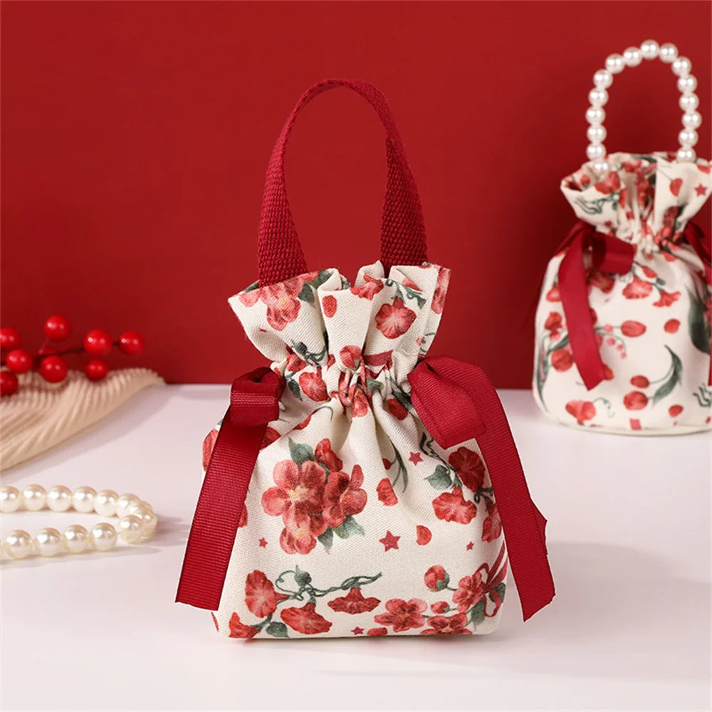 New Wedding Candy Bag Portable Canvas Gift Bag Party Wedding Goodie Packing Box Simple Red Green Handheld Gift Storage Bags Oasis Select