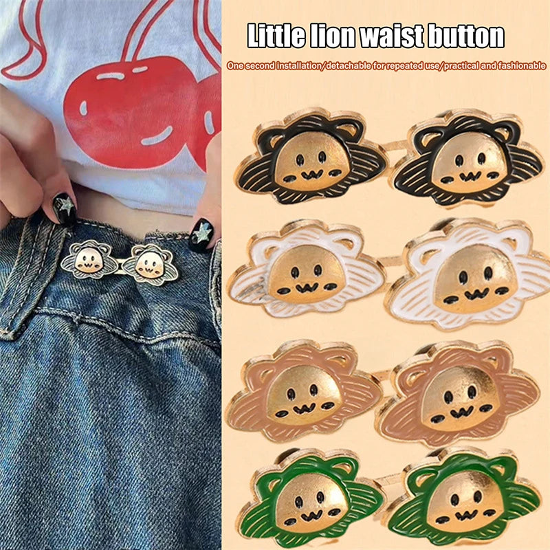 6Pcs Cartoon Lion Waist Cincher Waist Slimming Tool Pants Clips Detachable Metal Buttons Waist Tightener Clothing Accessories Oasis Select