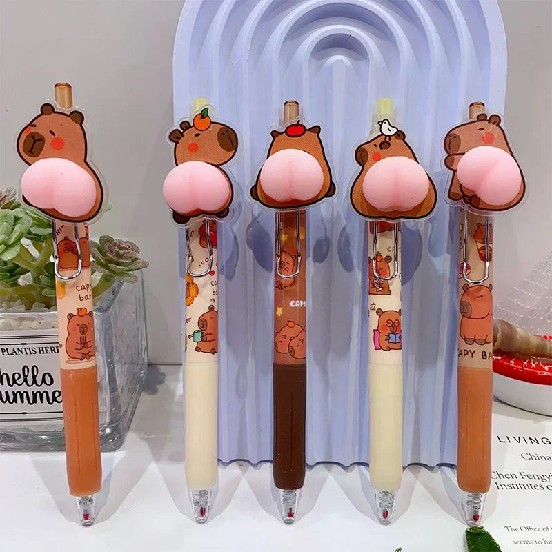 1Pc Cartoon Capybara Butt Pressing Neutral Pen Funny Writing Pens Quick-Drying Writing Smooth Kawaii Pens Aesthetic Stationery ﻿ Oasis Select