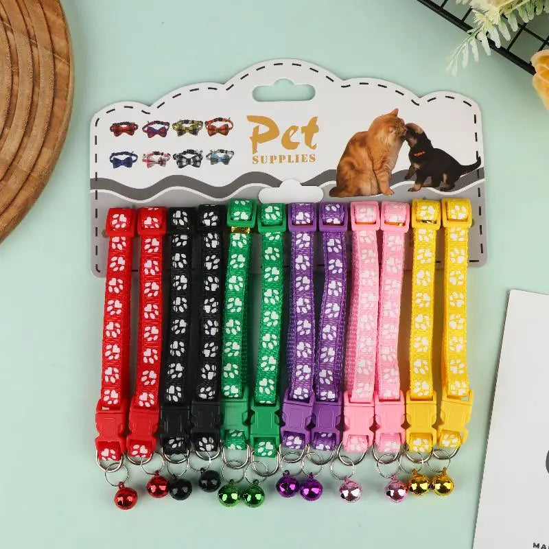 12Pcs 6 Colors Pet Cat Puppy Buckle Collar With Bell Footprint Mix Color Anti-Lost Dog Collars Pet Accessories Oasis Select A4