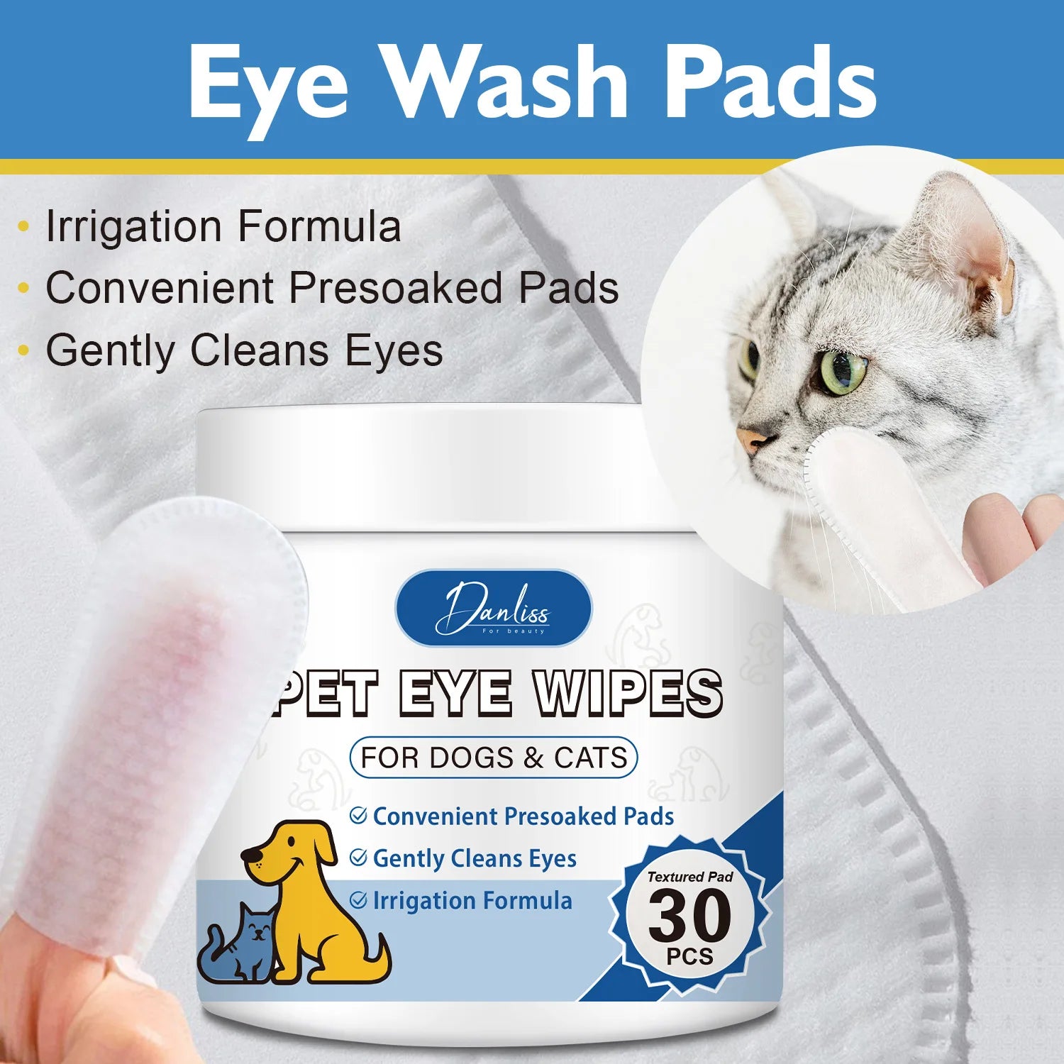 30-Pack Pet Eye Cleaning Wipes – Tear Stain Remover Dogs & Cats Pet Grooming Wipes Oasis Select