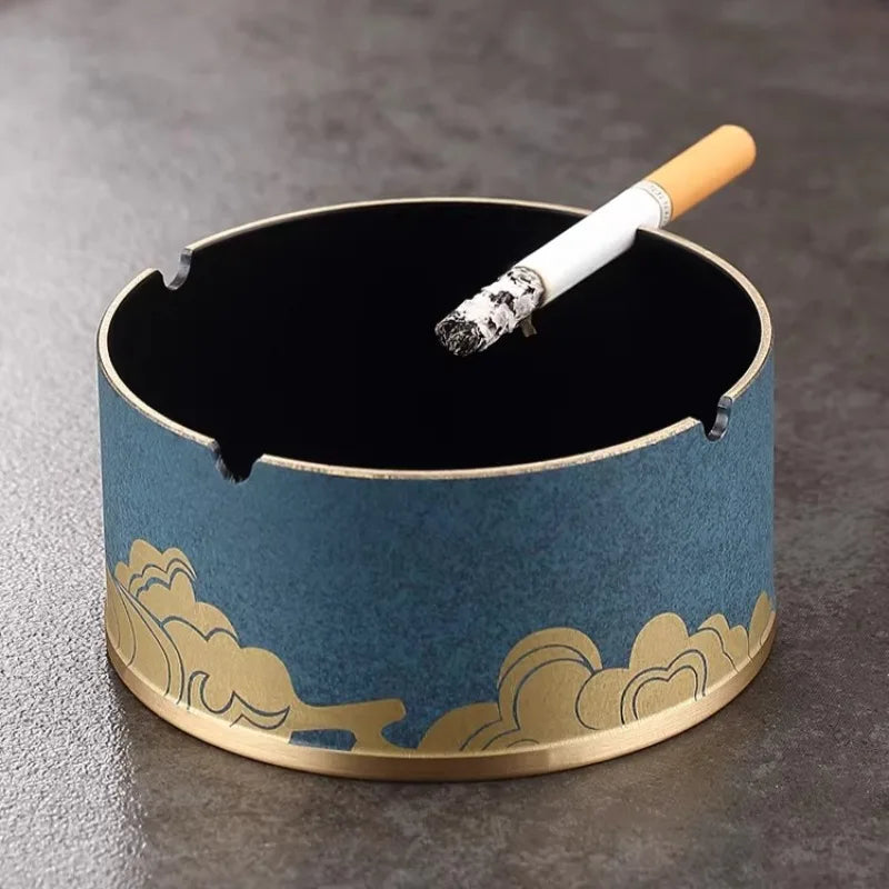 Auspicious Cloud Pattern Round Ashtray for Home Office Decorative Cigarette Holder Brass High-end Home Living Room Oasis Select