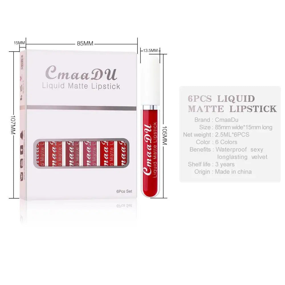 CmaaDu 6-Pc Velvet Matte Lip Gloss Set – Waterproof, Long Lasting