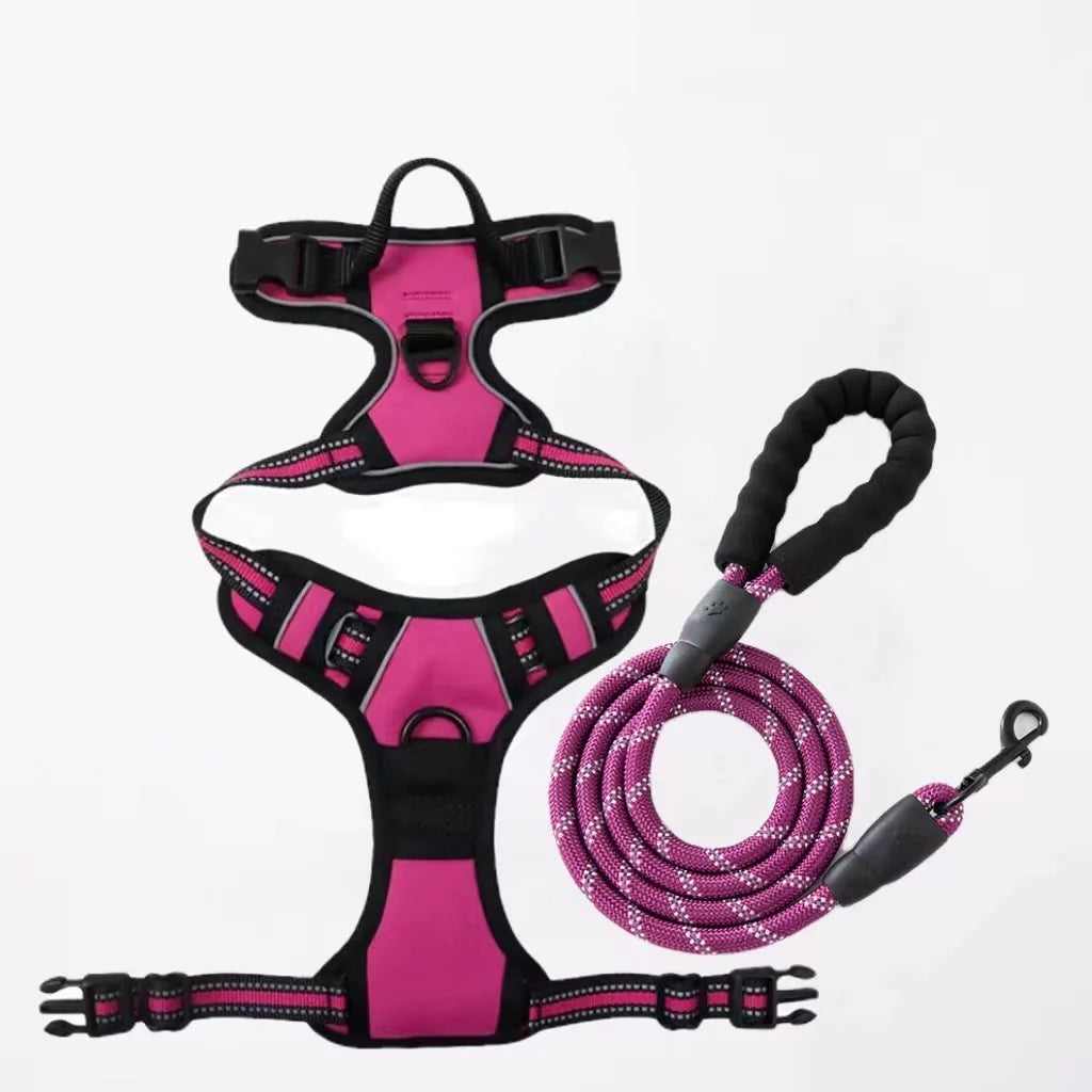 Reflective Shoulder Straps, Large and Medium-sized Dog Chest Straps, Vest Dog Leash Pet Supplies Oasis Select Rose red set XL code