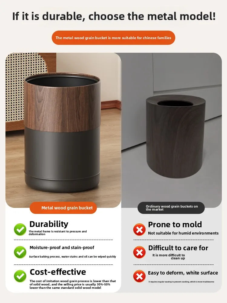 Black Walnut Imitation Solid Wood Grain Trash Can New Household Living Room and Kitchen High Appearance Level Paper Basket Oasis Select