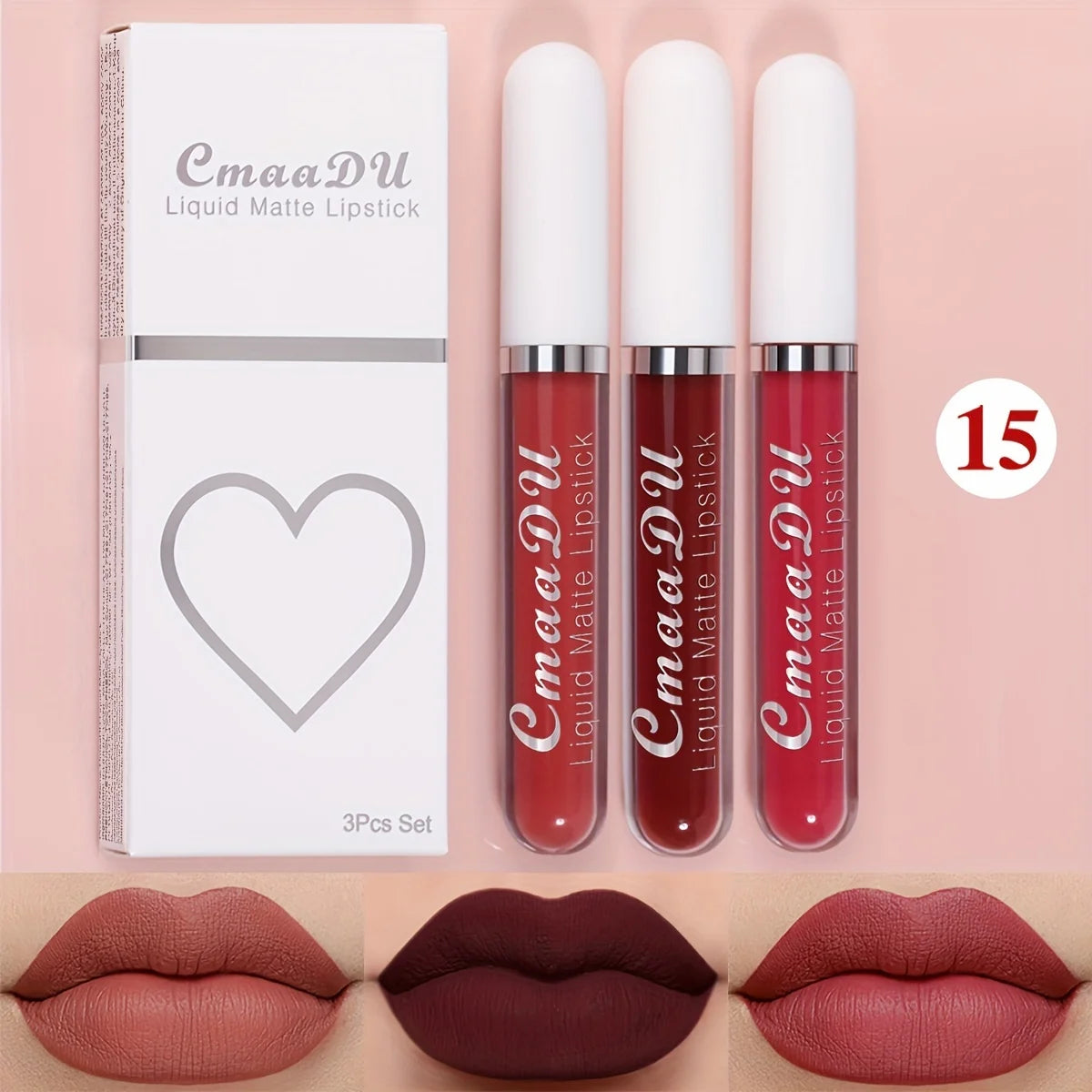 3 Pcs Matte Lipstick Lip Gloss Sets Long-Lasting Non-Fading Waterproof Non-stick Cup Exquisite Gift Everyday Holiday Universal Oasis Select 15