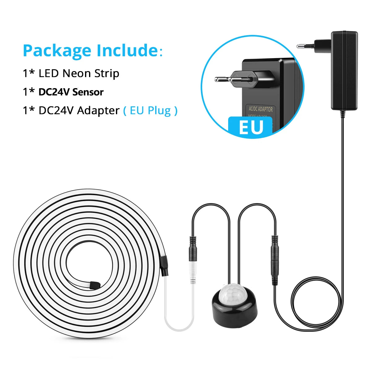 LED Night Light Neon Strip 24V Smart Human Sensor Black Silica Gel Tube Night Motion Induction Lamp for Bedroom Bathroom Stairs Oasis Select EU Plug Warm White 5m