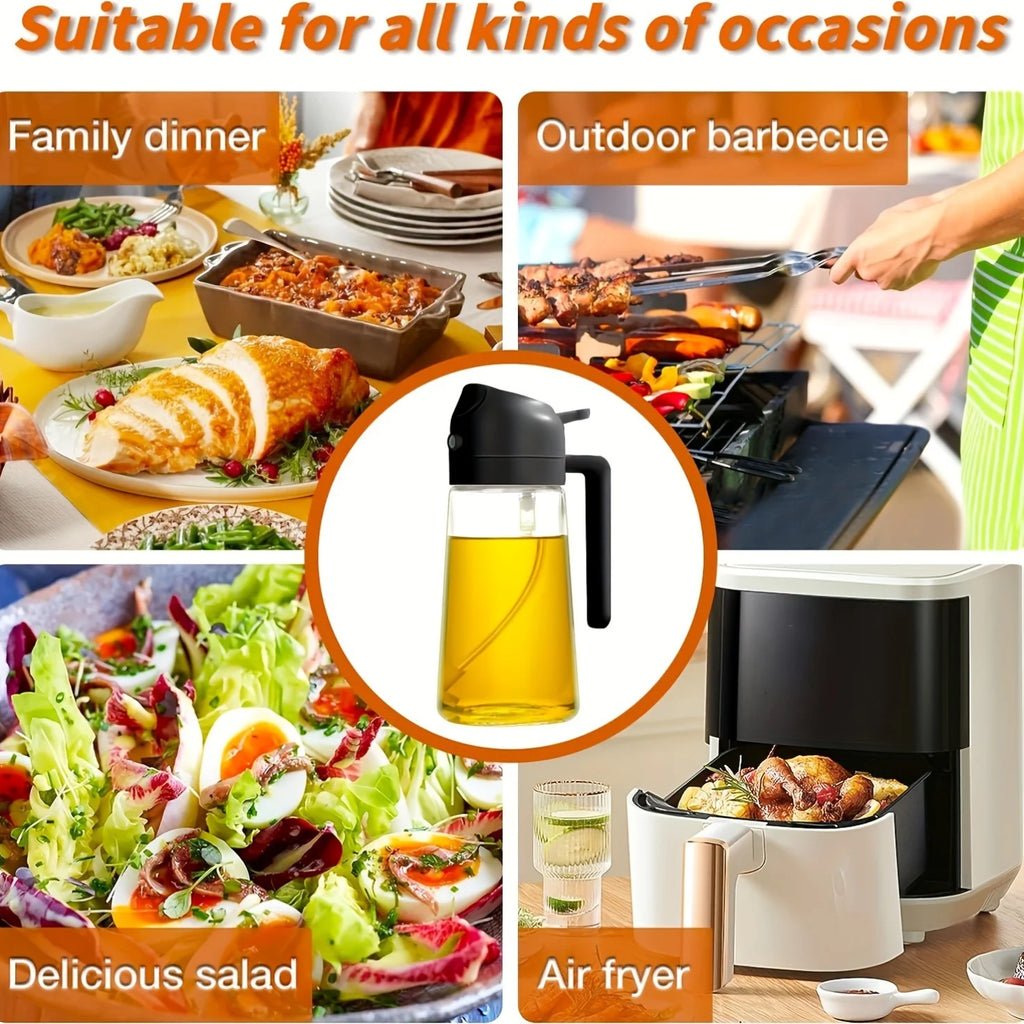2in1 Olive Oil Dispenser Bottle with Pourer 500ml Plastic Oil Sprayer Cooking Oil Spray Tank BBQ Baking Picnic Kitchen Tool Home Oasis Select
