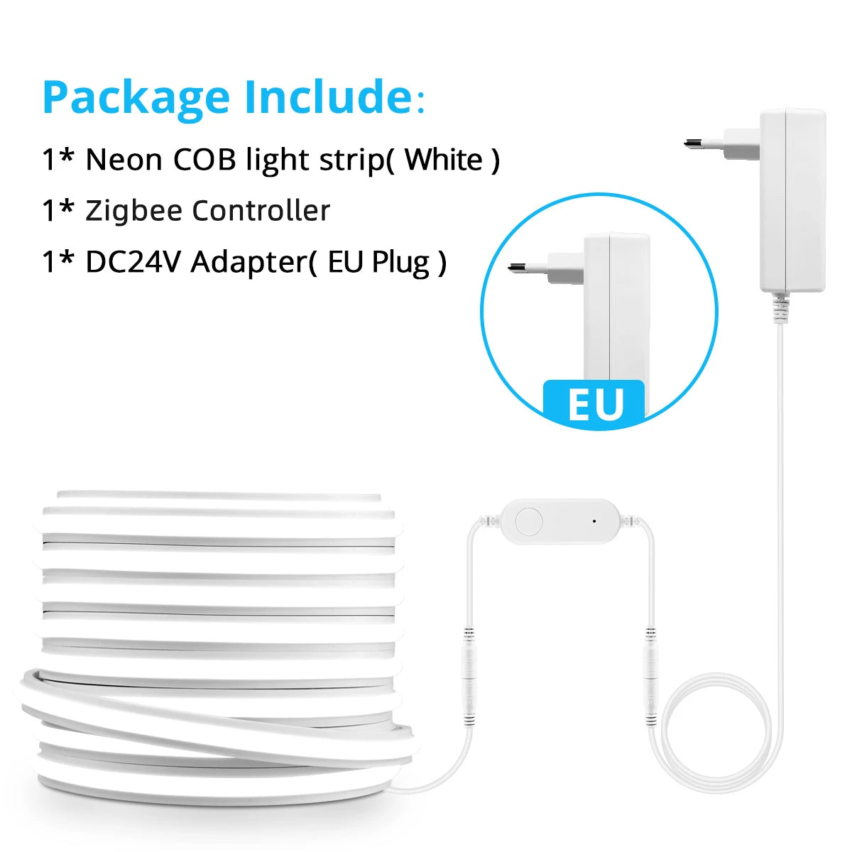3M 5M 10M Linear Dimming Neon Light Strip High Brightness 280LEDs/M Work With Zigbee 3.0 Single Color Controller Tuya/Smartlife Oasis Select White EU Plug 10m