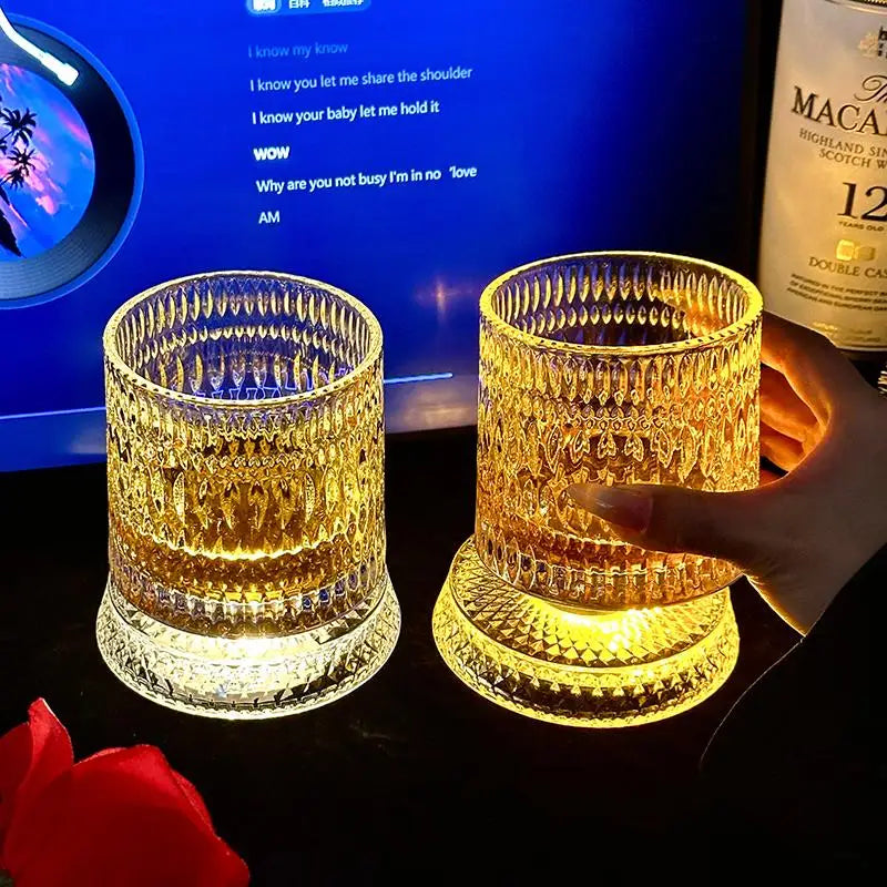 Vintage Glass 360 ° Rotating Glass Cup With Base Creative Glowing Rotation Glass Light Luxury Glass Brandy Wine Cup Glassware Oasis Select
