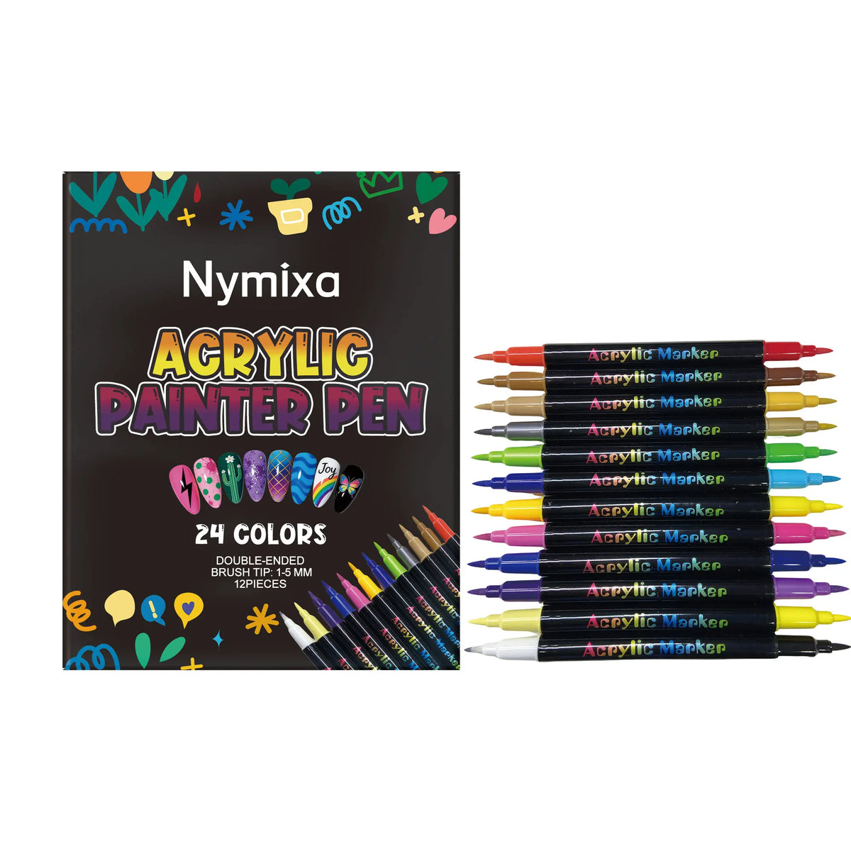 Nymixa DIY Nail Art Kit – 12 Color Pens & Glitter Decorations Nail Art Kit Oasis Select 12color Nail Pen Kit