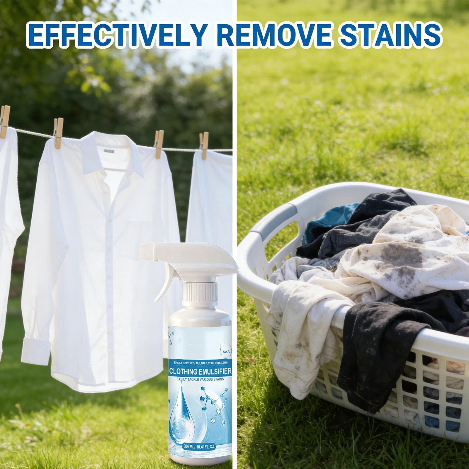 Clothing Emulsifier Stain Remover Spray Removal of Oil, Grease, Blood & Sweat Stains for White Clothes All-Purpose Cleaner 308ml Oasis Select