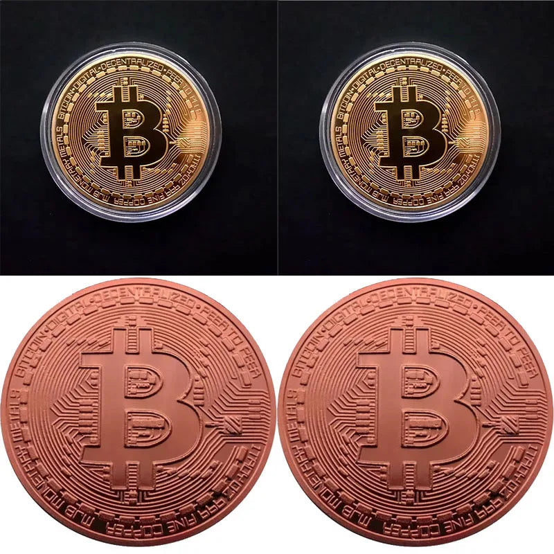 1/2/3/4Pcs Gold Plated Bitcoin Coin Collectible Art Collection Gift Physical commemorative Casascius Bit Metal Antique Imitation Oasis Select Mix-4pcs