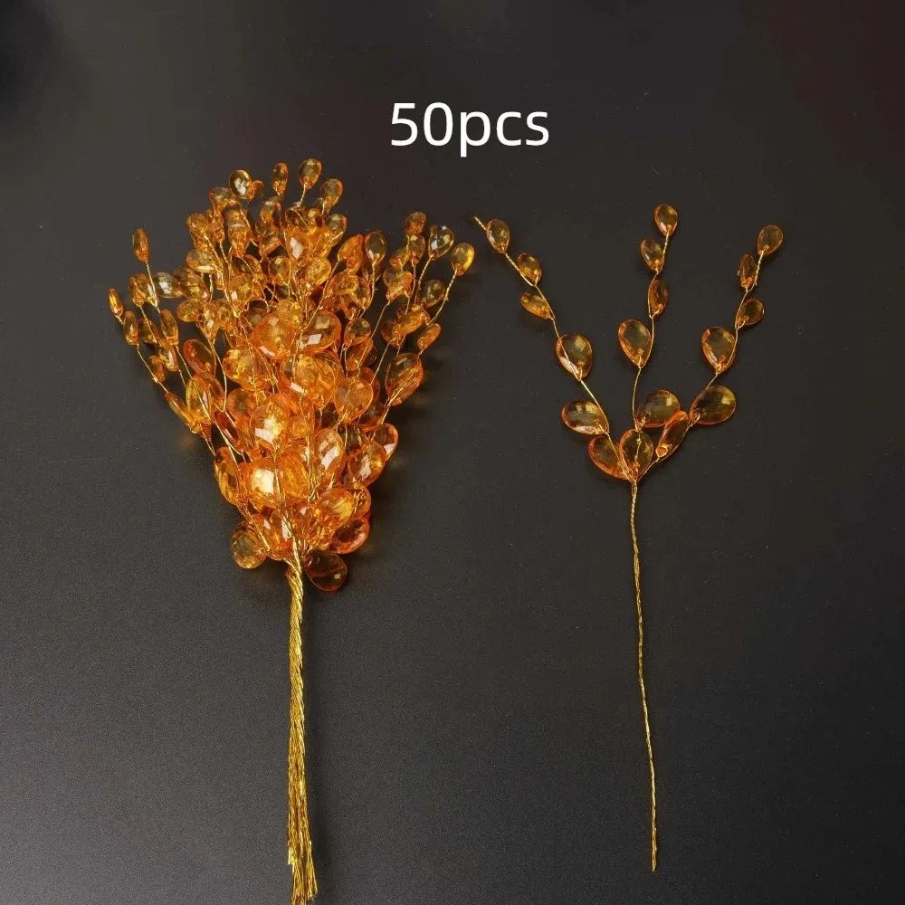 50pcs Acrylic Crystal Bud Branches | DIY Wedding & Home Décor Crystal Craft Branches Oasis Select Orange