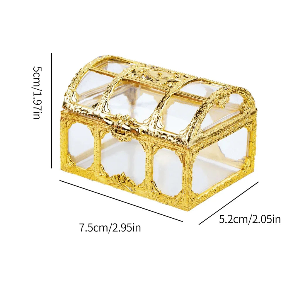 Retro Treasure Chest Mini Storage Box, Transparent Pirate Candy Jewelry Display Box, Suitable For Weddings, Parties, Birthday Oasis Select Golden as picture shown