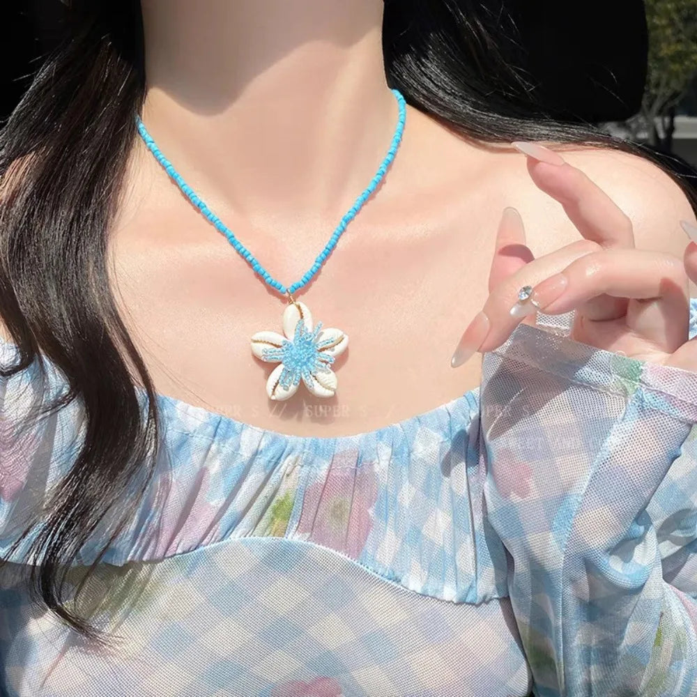 Seaside Style Sea Star Shell Beads Necklace Womens Summer Beach Vacation Neck Chain Bohemian Jewelry Accessories Gift Oasis Select