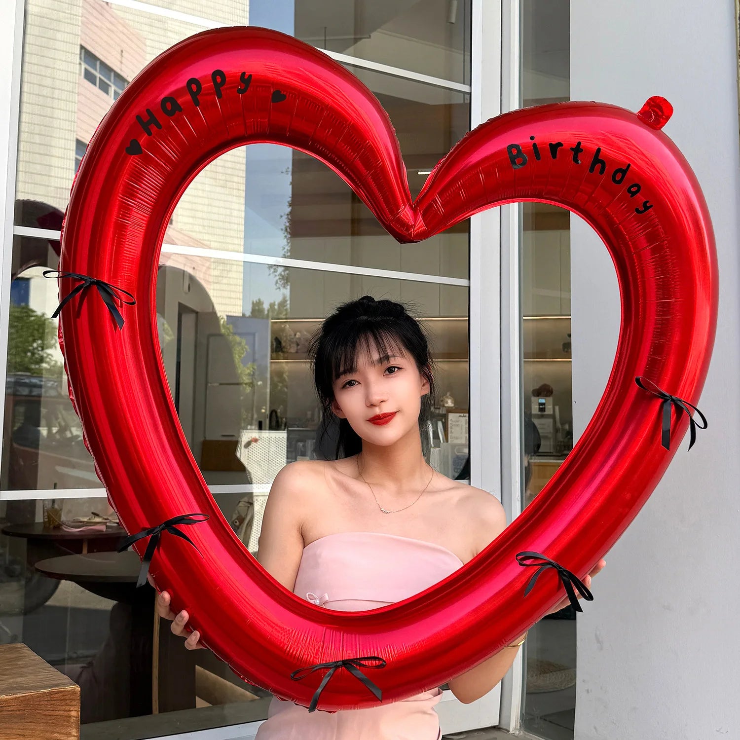 40 inch Pink Red Heart Balloon with Bow for Romantic Confession Photo Prop Birthday Valentines Day Party Wedding Decor Oasis Select Red