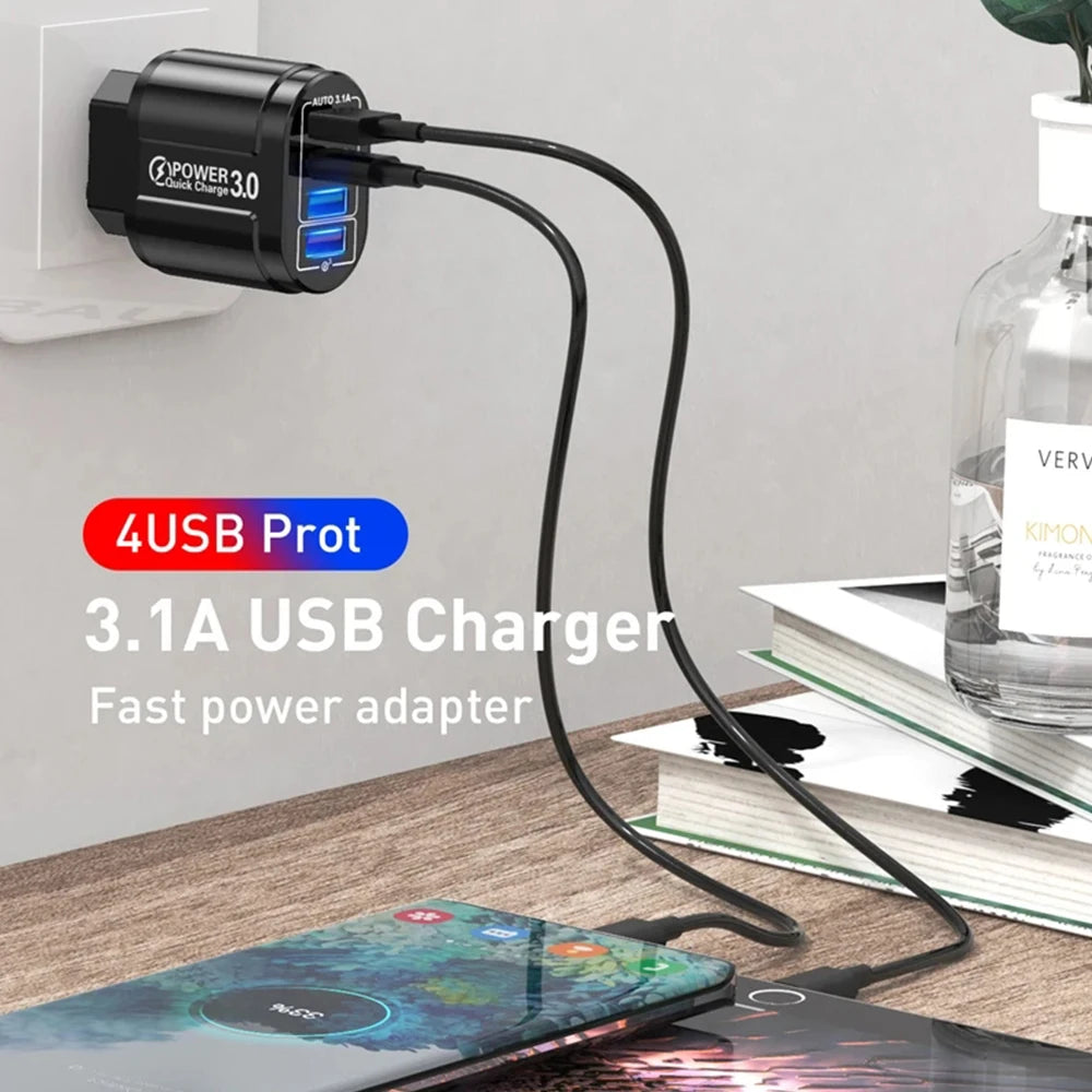 48W QC3.0 Quick Charger 4USB EU Standard Travel Portable 4 Port Fast Charging Suitable For Android iPhone Xiaomi Other Devices Oasis Select