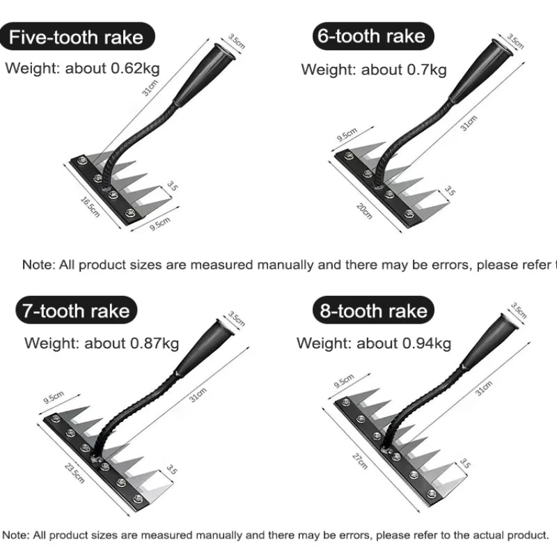 5/6/7/8 Teeth Carbon Steel Garden Hand Rake Agricultural Nail Harrow Detachable Multifunctional Farm Manganese Steel Metal Rake Oasis Select