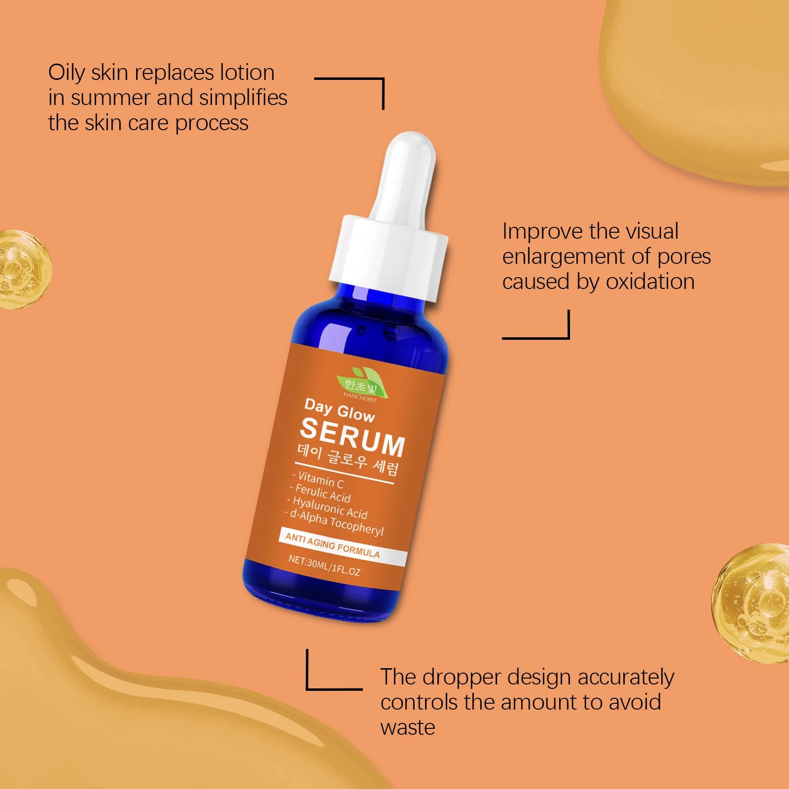 Vitamin C and Hyaluronic Acid Serum - Moisturizes, Brightens Skin, Improves Facial Dullness, and Replenishes Moisture Oasis Select
