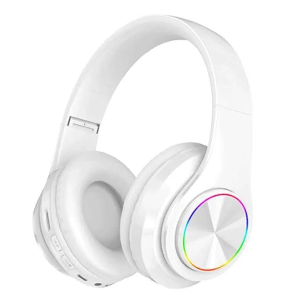 RGB Lighting Bluetooth Headphones Stereo Sound With Microphone Over Ear Headphones HIFI Audio With Mic Wireless Headphones Oasis Select White
