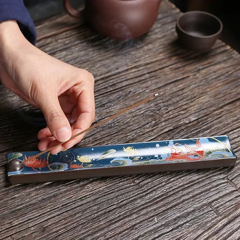 Ceramic Enamel Line Incense Burner Incense Insert Creative Tea Ceremony for Antique Lying Incense Burner Holder Oasis Select