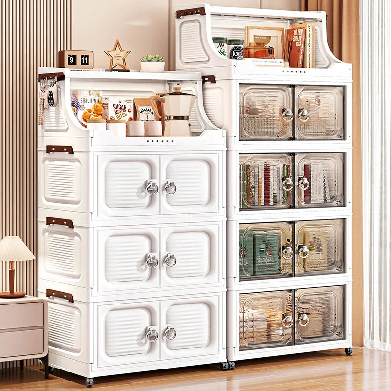 37cm Foldable Double-Door Storage Cabinet-Large Capacity Mobile Organizer with Wheels for Kitchen, Bedroom,Living Room Storage Oasis Select