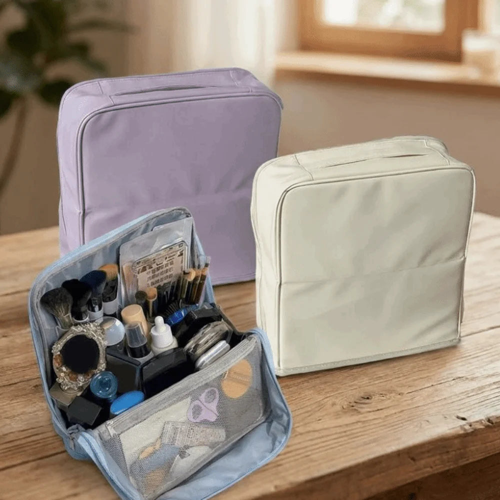 Vertical PU Makeup Bag – Large Capacity Travel Toiletry Organizer
