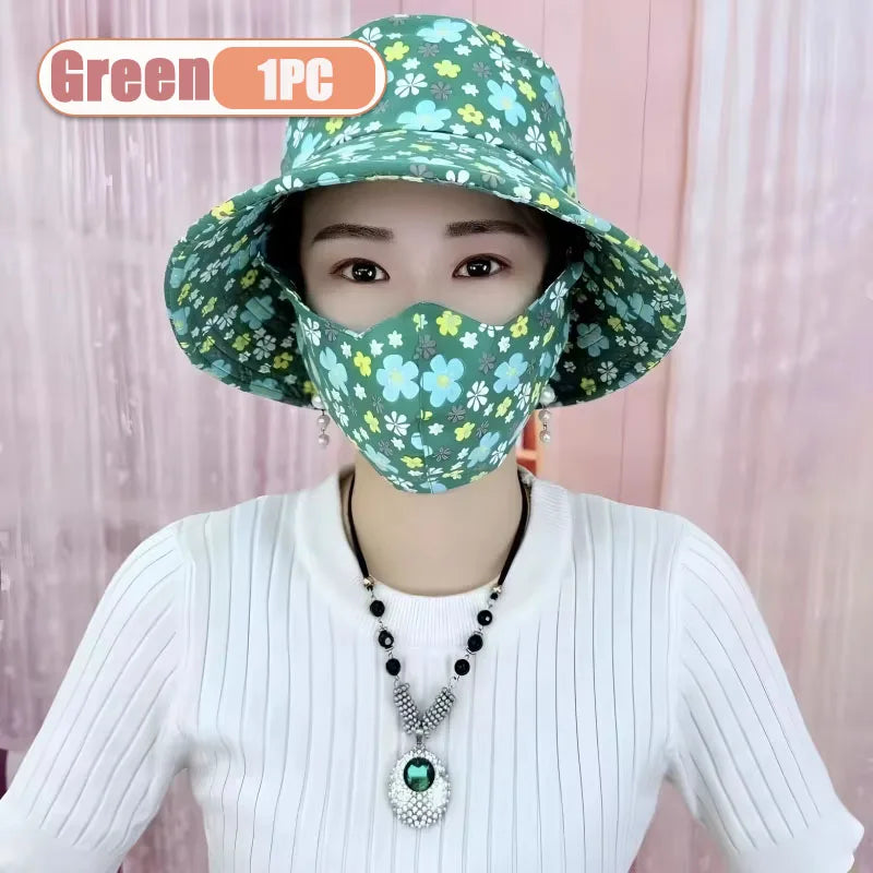 1-2PCS Women‘s Sun Hat with Face Mask UV Protection Summer Cycling Cap Breathable Quick Dry Outdoor Hiking Visor Oasis Select Green-1PC