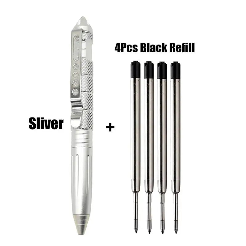 1/2pcs High Quality Metal Military Tactical Pen School Student Ballpoint Pens Emergency Glass Breaker Self Defense Supplies Oasis Select 1pcs silver plus ref