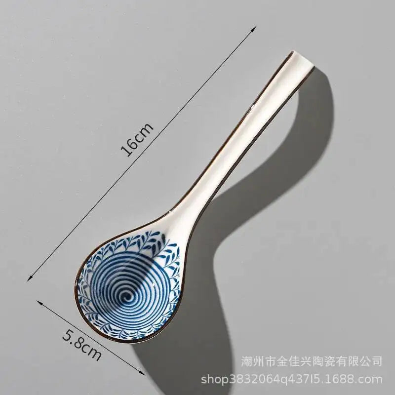 Japanese Blue And White Ceramic Spoon With Underglaze Decoration Soup And Noodle Serving Kitchen Cooking Utensil Oasis Select 26