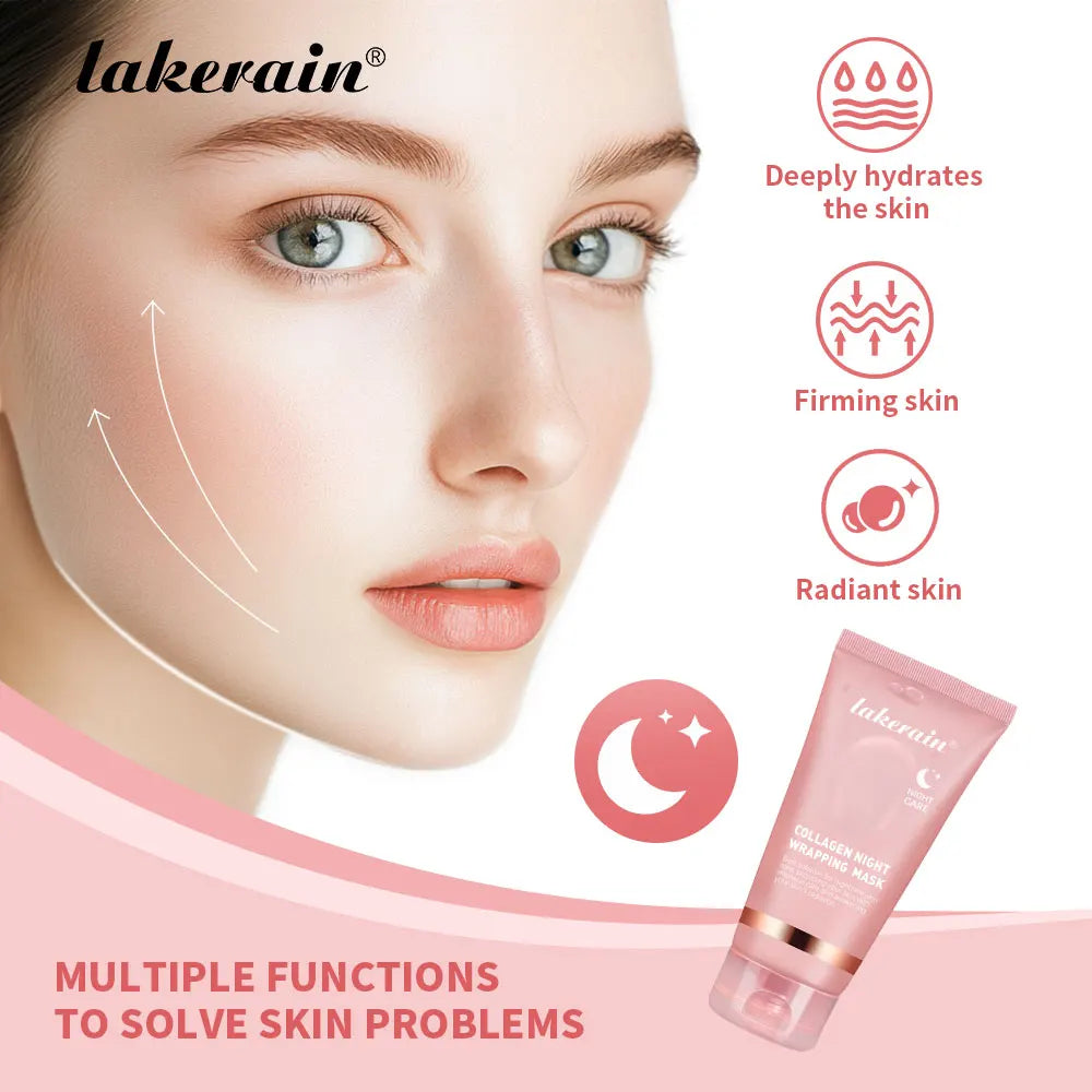 Collagen Overnight Wrapping Peel Off Facial Mask, Korean Collagen Night Wrapping Mask Deeply Hydrates Night Care Mask Cream 75ml Oasis Select