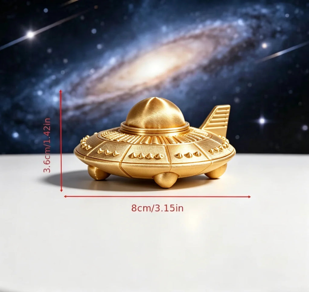 Retro Metal Style UFO Figurines 3D Printed Sci-Fi Alien Spaceship Desk Ornaments for Space Enthusiasts Home Office Bedroom Decor Oasis Select Dark Khaki
