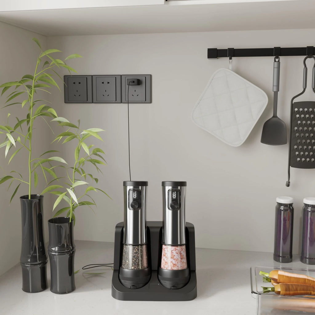 Electric Salt & Pepper Grinder Set – Rechargeable LED Indicator