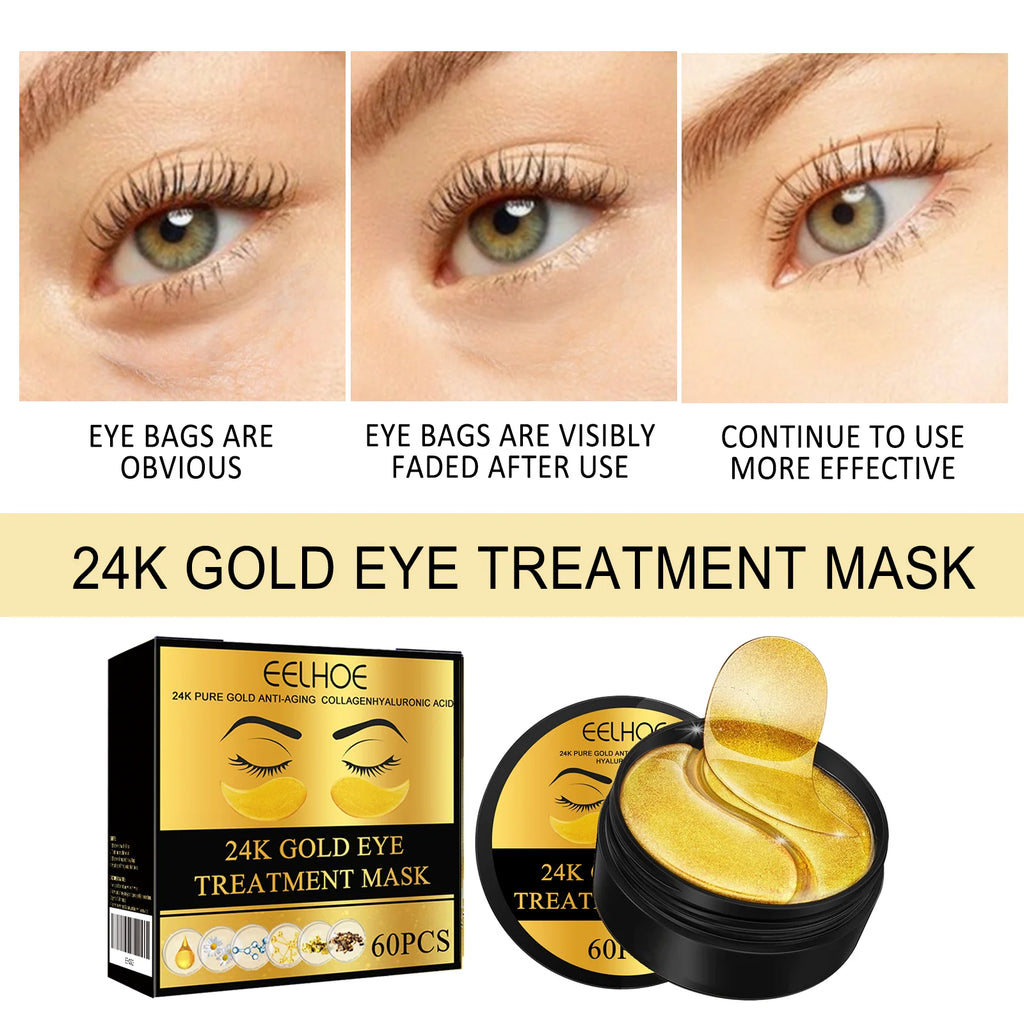 60pc 24K Gold Collagen Eye Masks – Dark Circles & Anti-Aging