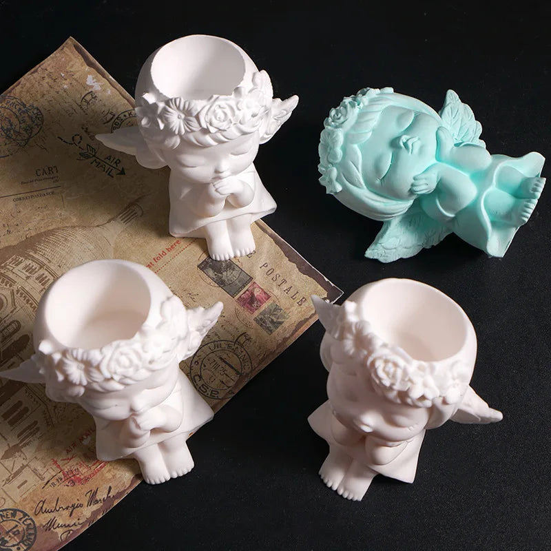 Prayer Angel Girl Flower Pot Mold Cheek-Resting Wreath Angel Prayer Flower Fairy Candlestick Plaster Silicone Mold Oasis Select