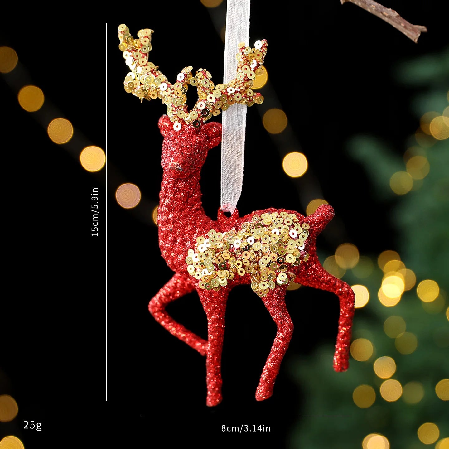 Red Glitter Christmas Tree Pendant – Gold Sequins & Snowflake