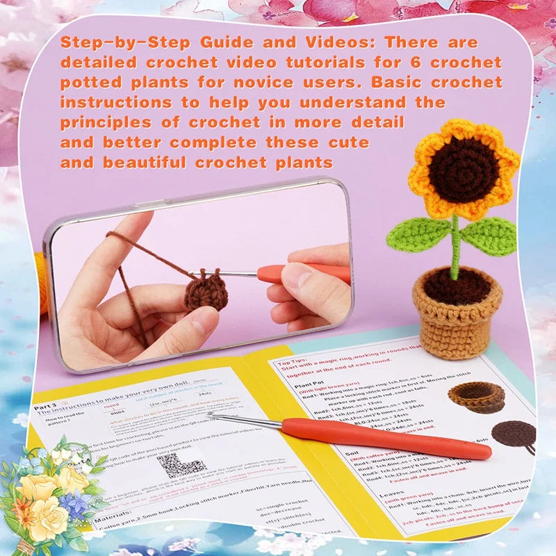 DIY Green Potted Lants Crochet Kit Crochet Kit DIY Handmade With Knitting Yarn Needles Plush Doll Easy Oasis Select