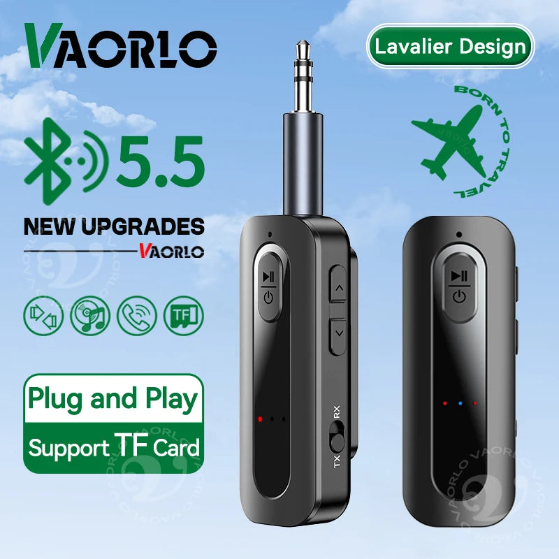 VAORLO Bluetooth 5.5 Audio Receiver Transmitter Support TF Card Play 3.5MM AUX Stereo Music Wireless Adapter With Mic For Car PC Oasis Select