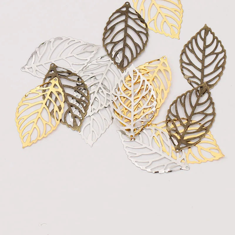 50pcs 3 Size Hollow Gold Tree Leaf Charms Pendants Beads for DIY Necklace Bracelet Jewelry Making Findings Oasis Select