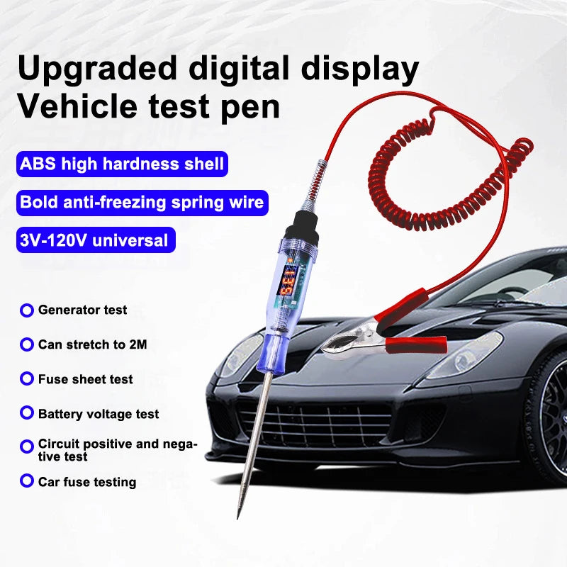 New 5V-120V Car Tester Pen Voltage Circuit Test DC Digital Display Electric Pen Probe Pen Auto Diagnostic Tools 2V 12V 24V 48V Oasis Select