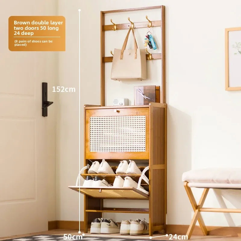 Ultra-thin shoe cabinet household door tipping bucket shoe rack large capacity entrance door entrance storage simple cabinet Oasis Select Brown B-2 door-50