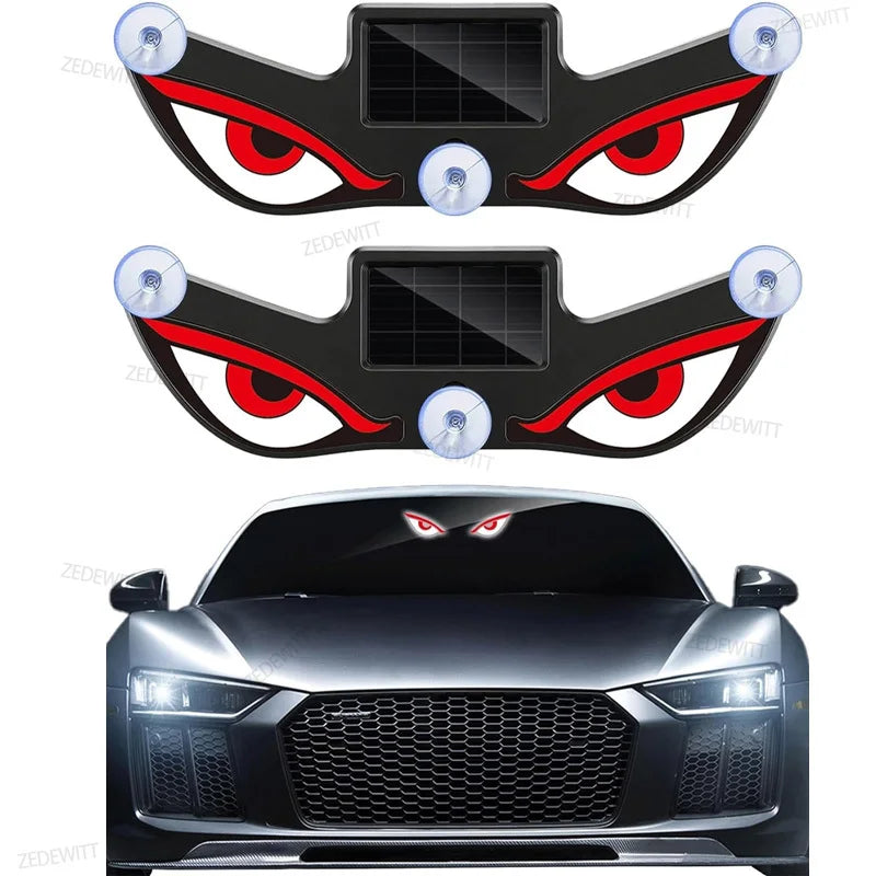 Solar Powered Neon LED Car Ambient Lamp Durable Wireless Cool Devil Eye Suction Cup USB Rechargeable Breathing Decoration Light Oasis Select Y2 2PCS