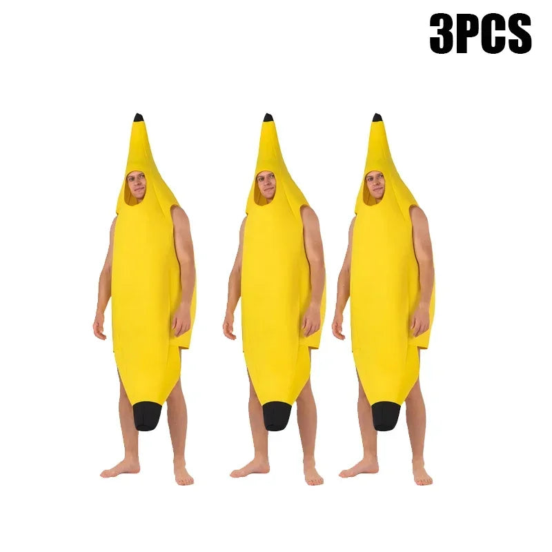 Kids Halloween Banana Costume Fruit Outfit Stage Performance Clothes Parent Child Matching Kindergarten Role Play Decoration Oasis Select Adult-3PCS