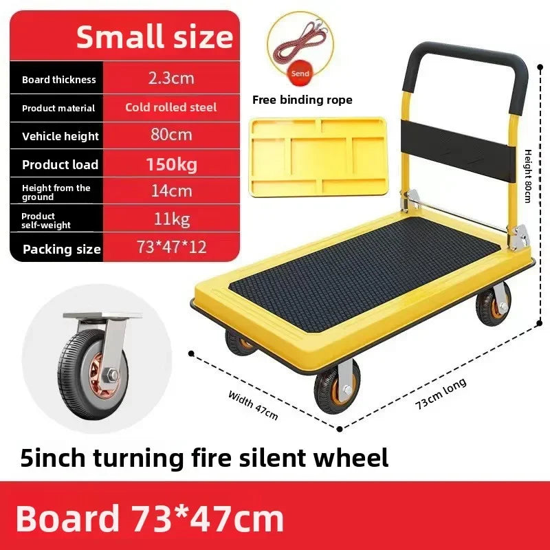 Multi-functional Silent trolley Steel trolley Pull goods Folding flatbed truck Small trailer Truck Supermarket storage Oasis Select Yellow-D-47-73-5